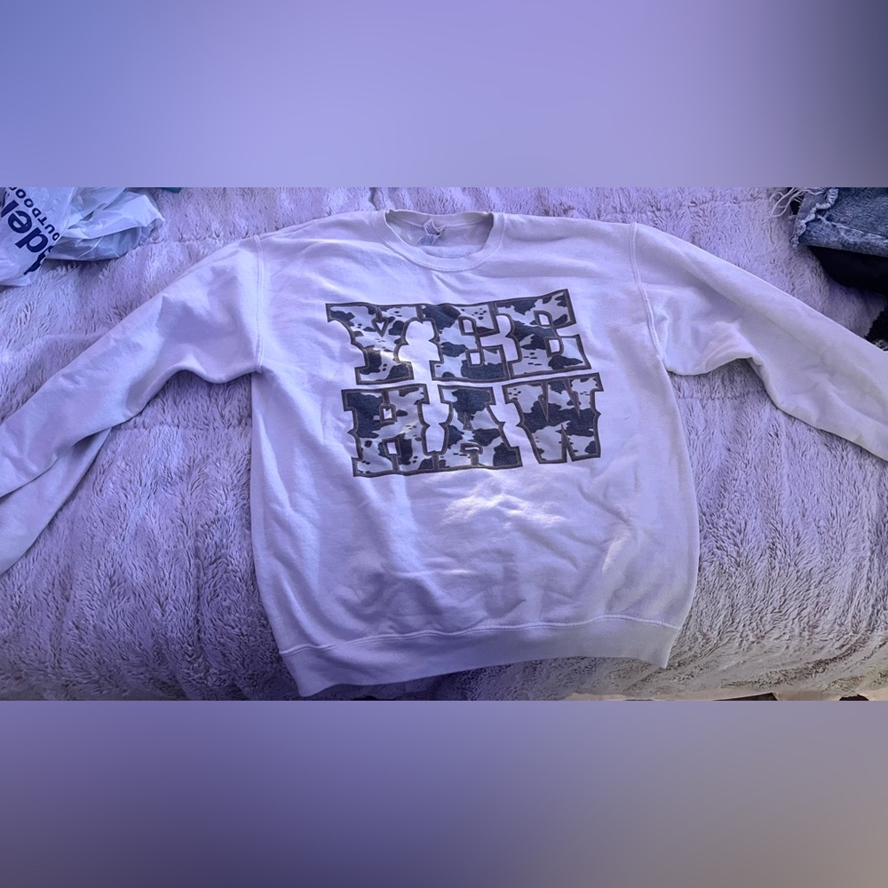 Women’s Yee Haw Sweatshirt- Cow print